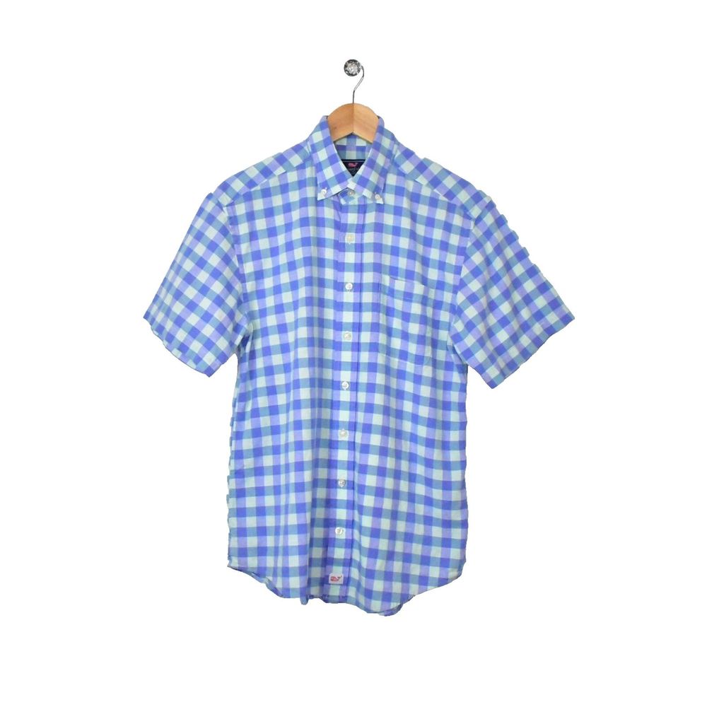 Vineyard Vines Mens Murray Shirt Small Blue Green Plaid Button Down Short Sleeve